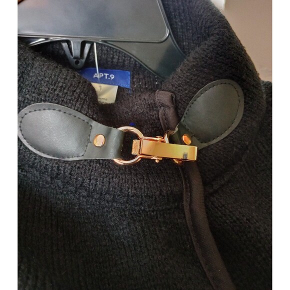 APT. 9 Black Riding Cape Closed Knit Neck Clasp and Buttons One Size Fits Most - Picture 5 of 10